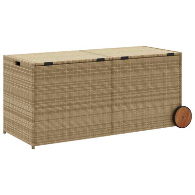 Water Resistant Acacia Poly Rattan Deck Box with Wheels by VidaXL
