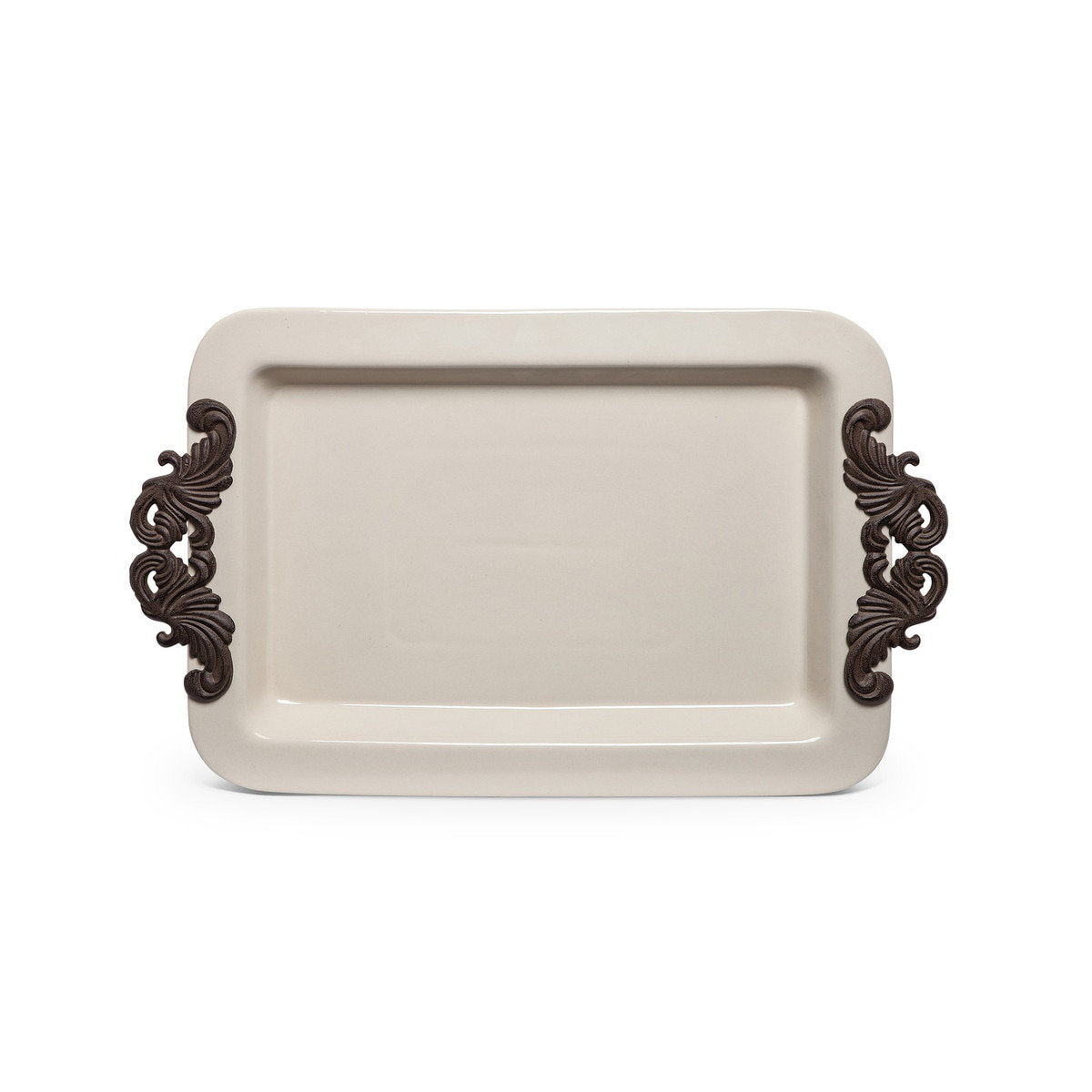 Park Hill Collection Stoneware Tray With Acanthus Pattern Handles | Perigold