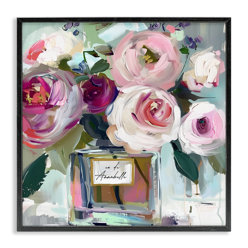 «Roses Are Pink Bouquet», estampe numérique, design par Annabelle Hall, H 24 po x l 24 po, Giclée encadrée noir minuit