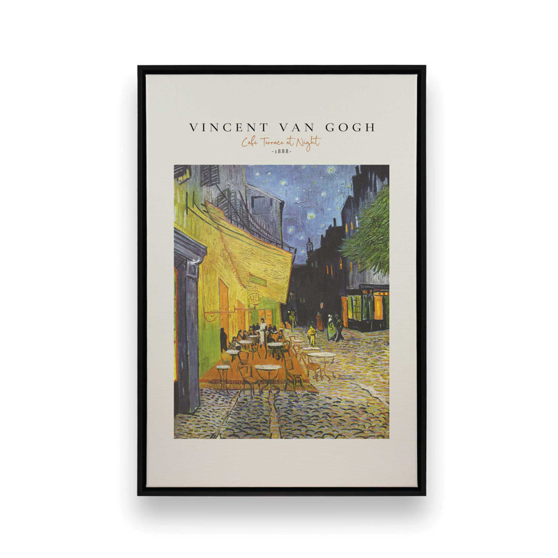 Van Gogh's Cafe Terrace la nuit v2, Cadre flottant noir satiné, H 36,75 po x l 24,75 po x P 1,75 po