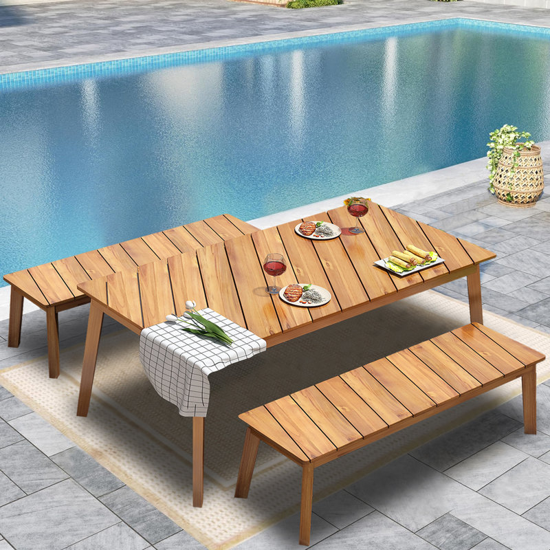 Eliset 4 - Person Acacia Wood Patio Dining Set with Rectangular Table
