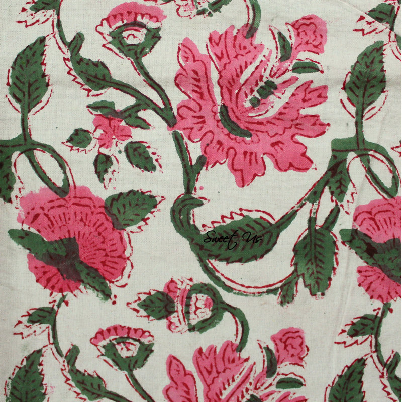 Block Print Cotton Floral Tablecloth White Red, 70" x 102"