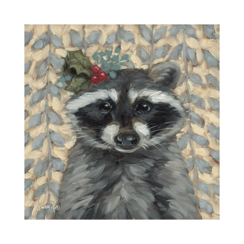 Holly Jolly Racoon - reproduction d'art murale - toile tendue