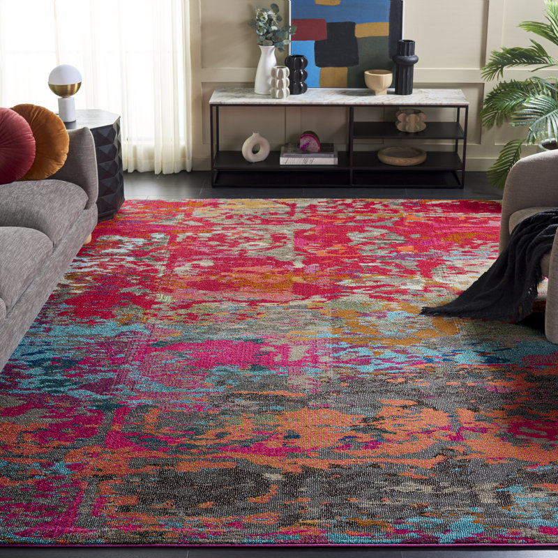 Tapis fuchsia / bleu Hertzler, Rectangle 8 pi x 10 pi