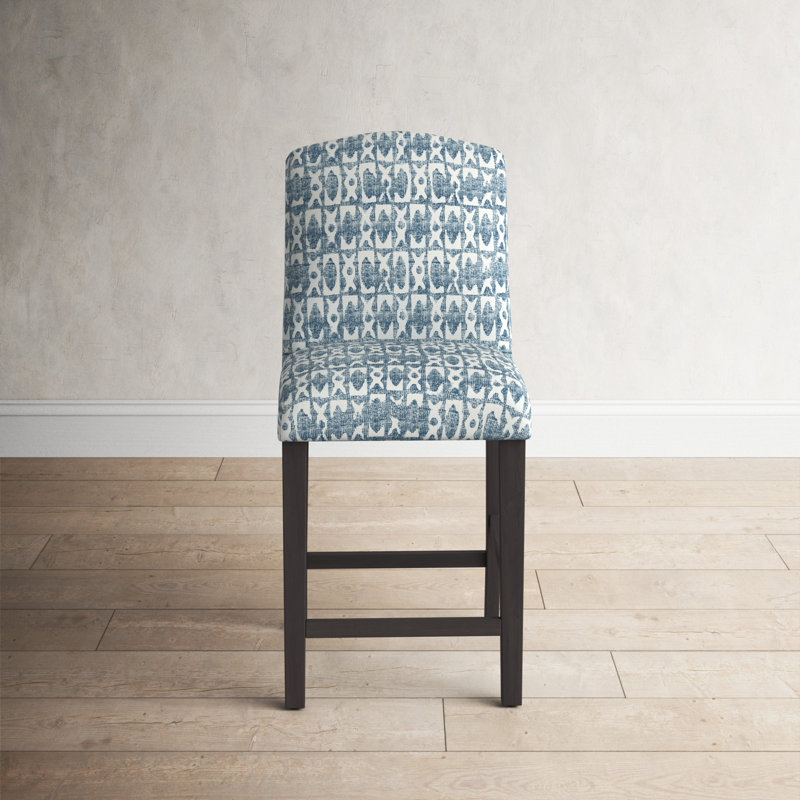 April Bar & Counter Stool, Counter Stool (26” Seat Height), Black Wood, Vine Stripe Dusty Blue