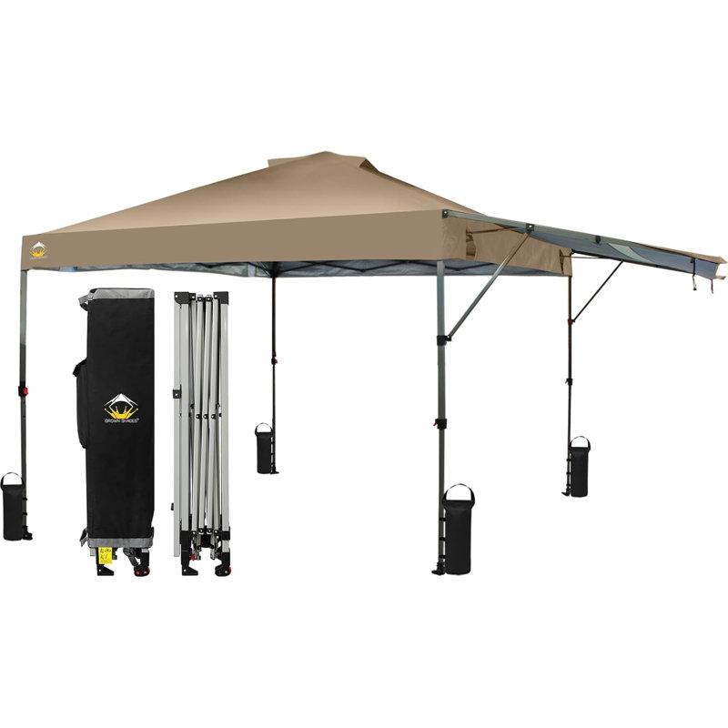 Commercial 10 Ft. W x 10 Ft. D Instant Pop-Up Canopy Tent with Extended Awning and Patented Centerlock Beige, Beige