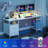 Computer Desk With Led Lights And Power Outlets, Gaming Desk With Monitor Stand,Home Office Writing Desk With Storage-1455193804-1457460340
