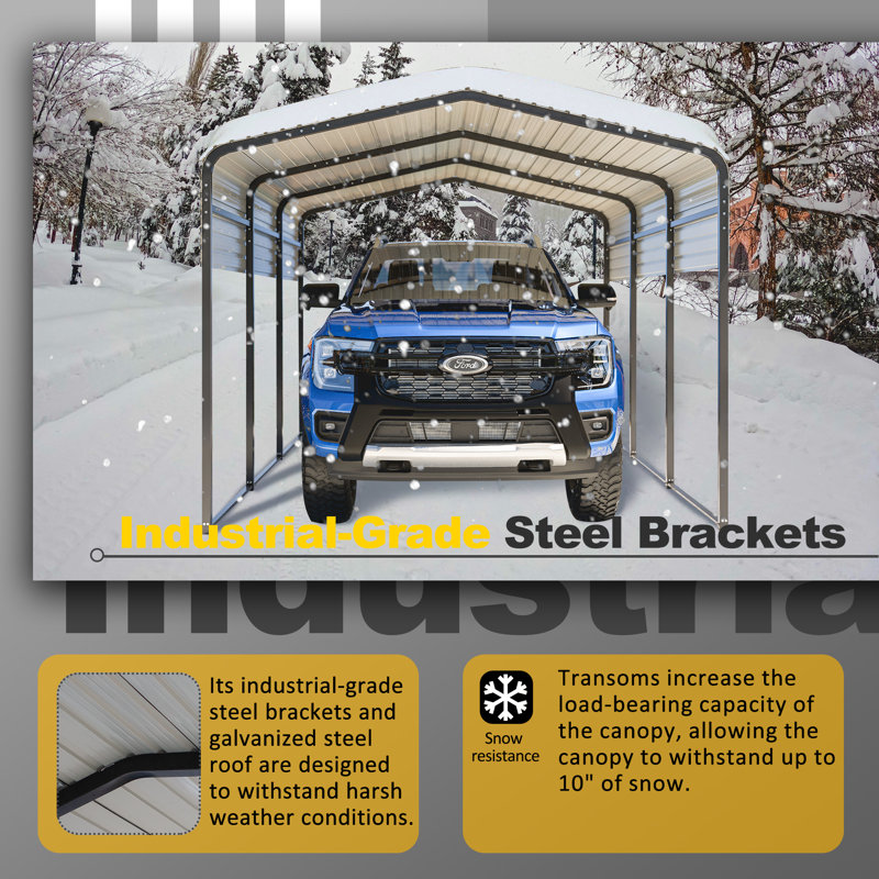 10 Ft. W x 15 Ft. D Gray Metal Carport with Peak Roof