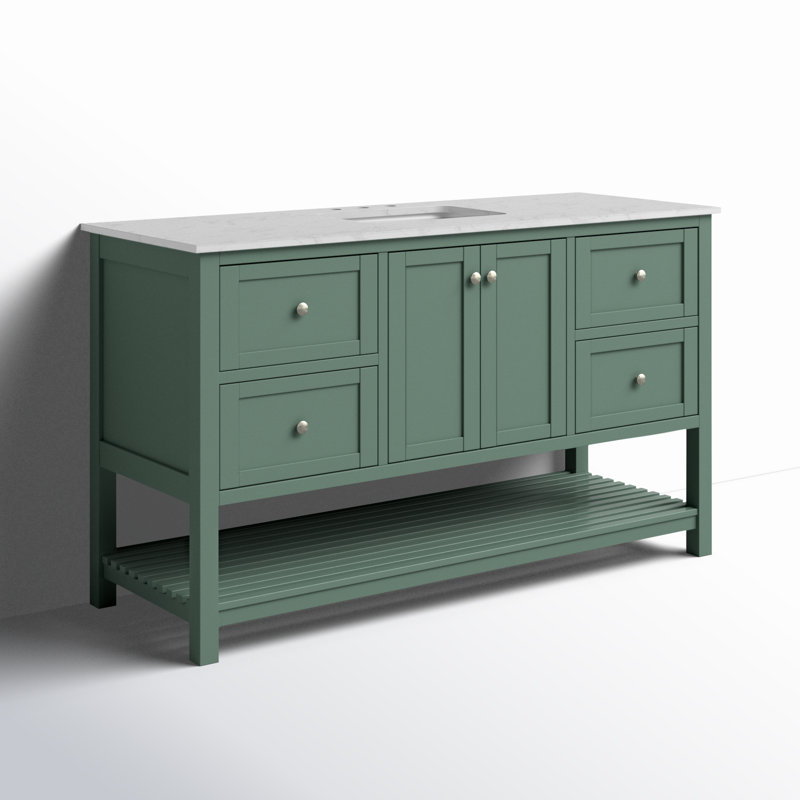 Binne 60" Single Bathroom Vanity Set, Sage Green, Engineered Carrara