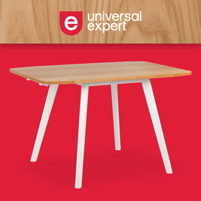 Abacus Universal Expert 32" to 47" Extendable Dining Table, 2 Drop Leaf Side Panels, Oak and White