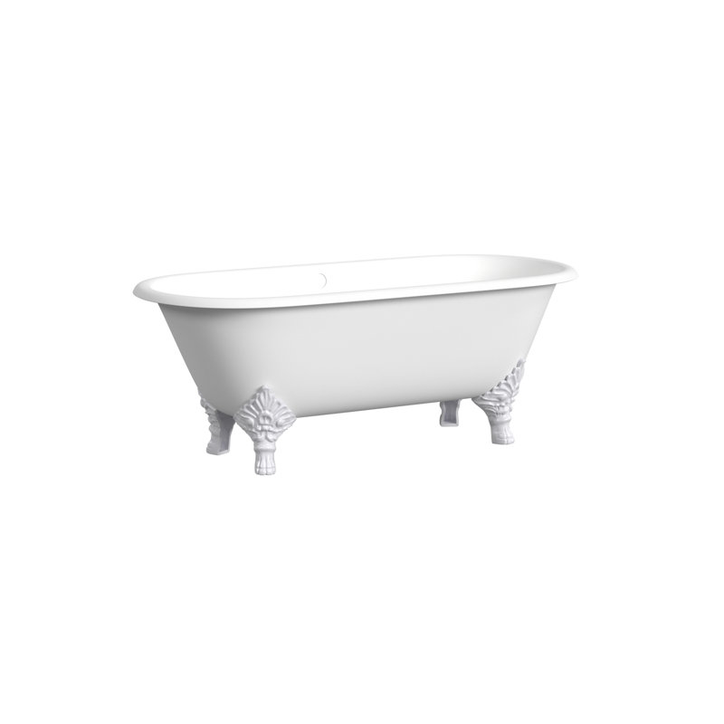 Janeese 70'' x 32'' Soaking Cast Iron Bathtub, White, White Interior with White Exterior