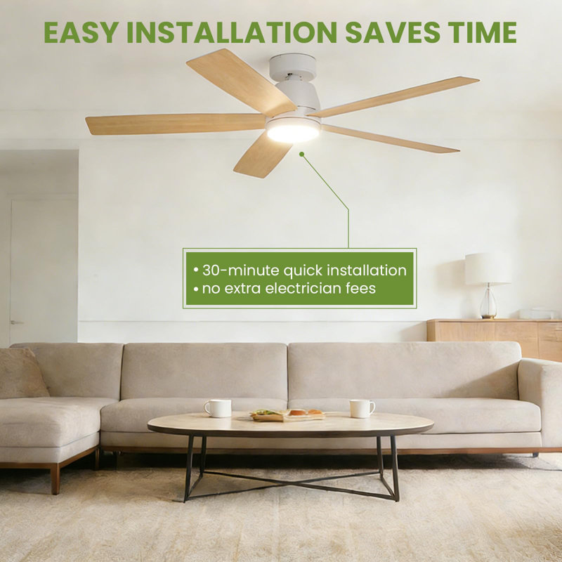 52" Ceiling Fan with Light and Remote, Modern LED 3-Color Temperature, Quiet Reversible DC Motor for Bedroom, Living Room, Dining Room, Energy Efficient Matte Black