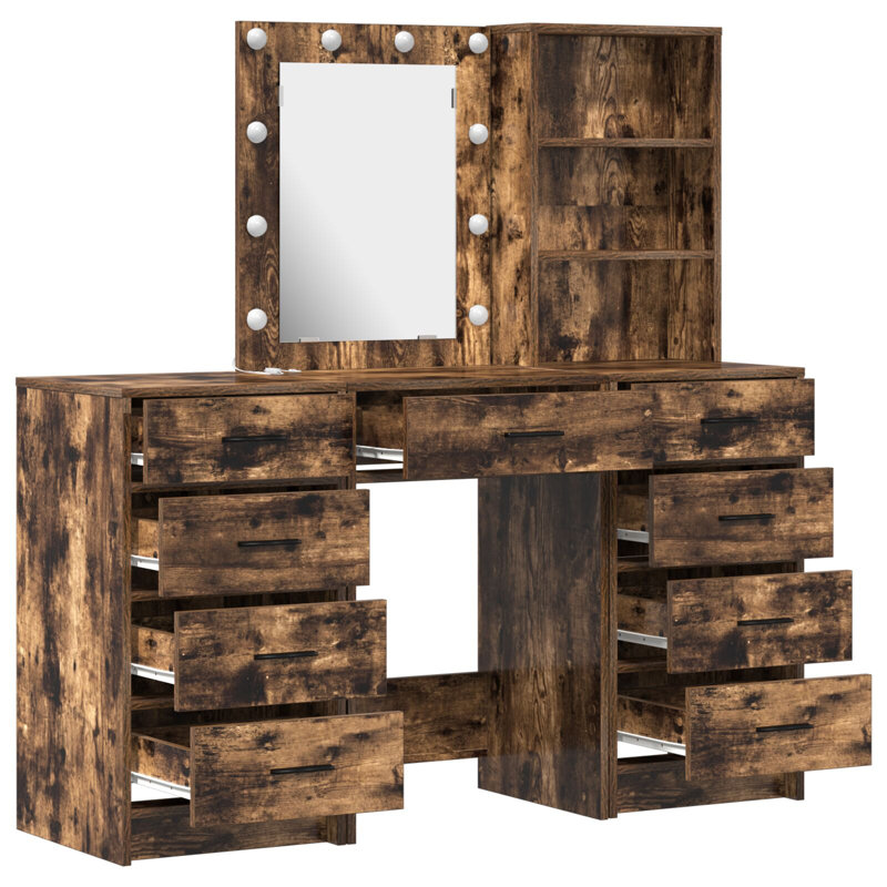 Dressing Table with Mirror, Smoked Oak