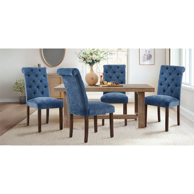 Artemisia Tufted Upholstered Wooden Dining Chairs, Navy Blue