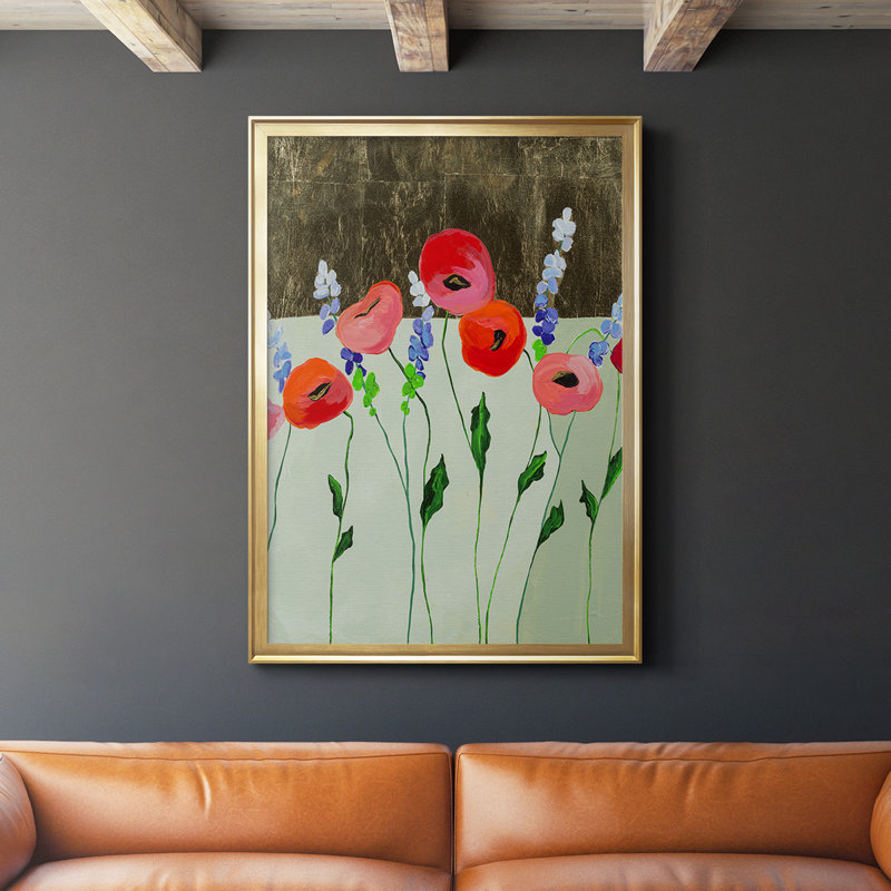 Toile de qualité supérieure coquelicot, prête à être accrochée, Toile avec cadre doré, H 42,5 po x l 30,5 po x P 1 po