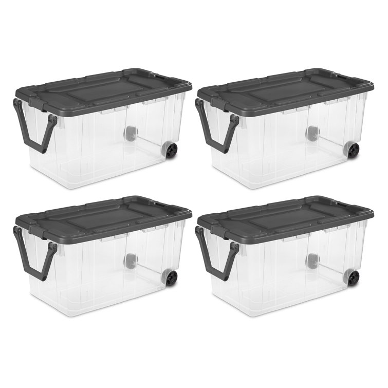 Plastic Storage Containers Box 30 Gallon Stackable Tote Bin Lid 4 Pack