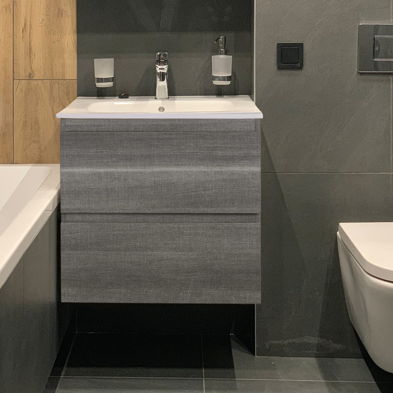 Petronille 23.4'' Wall Mounted Single Bathroom Vanity with White Ceramic Top