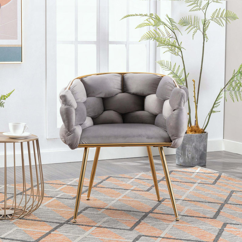 Chaise d'appoint en velours - Pieds en métal plaqués or - Conception moderne simple, Gris