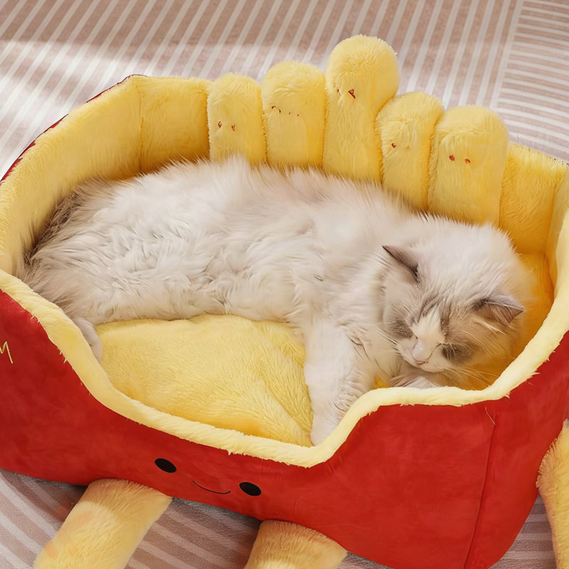 Lit pour animal de compagnie French Fry, lit moelleux pour chat et chien, dessin animé mignon pour petits animaux de compagnie