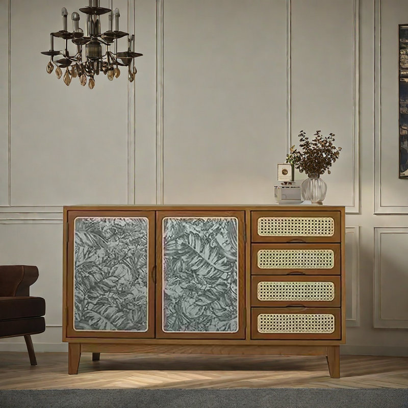 Vintage Style Rattan Accent Cabinet, Brown