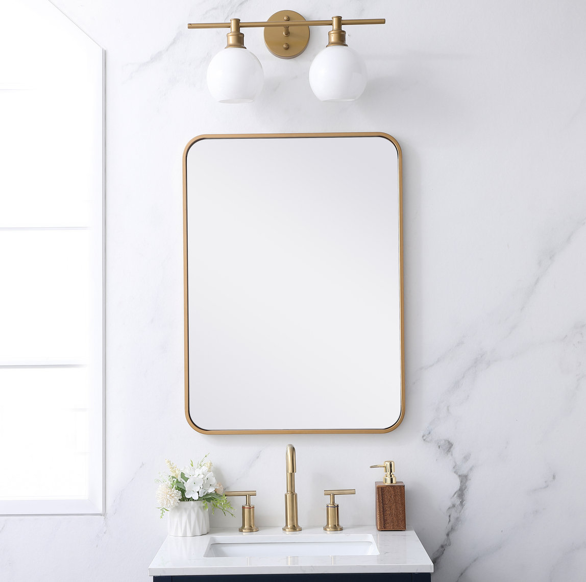 Sabine Metal Rounded Rectangle Wall Mirror, Brass, 30" x 22"