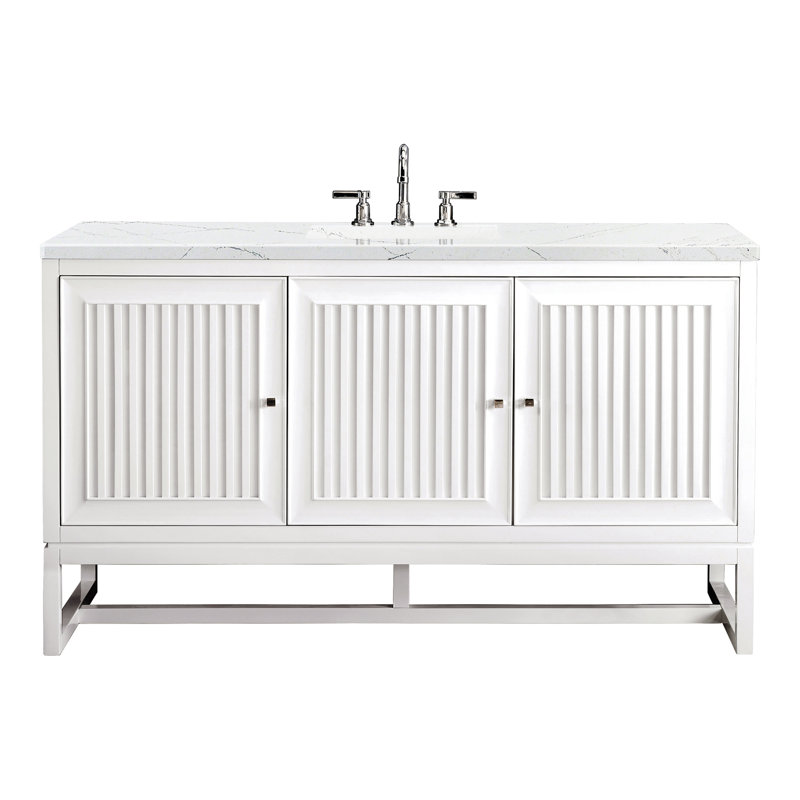 Athens 60'' W Single Vanity, Glossy White, Ethereal Noctis, 8" Widespread