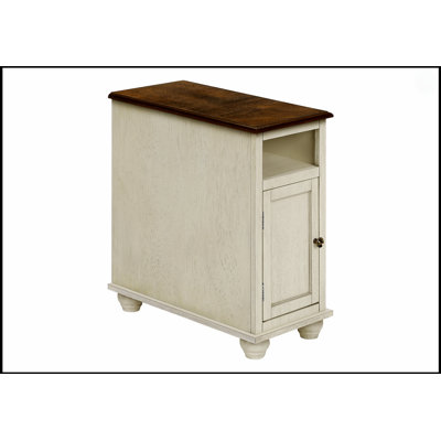 Charming Two-Tone Antique White And Brown Narrow Side Table With Storage, Perfect For Living Room Or Bedroom