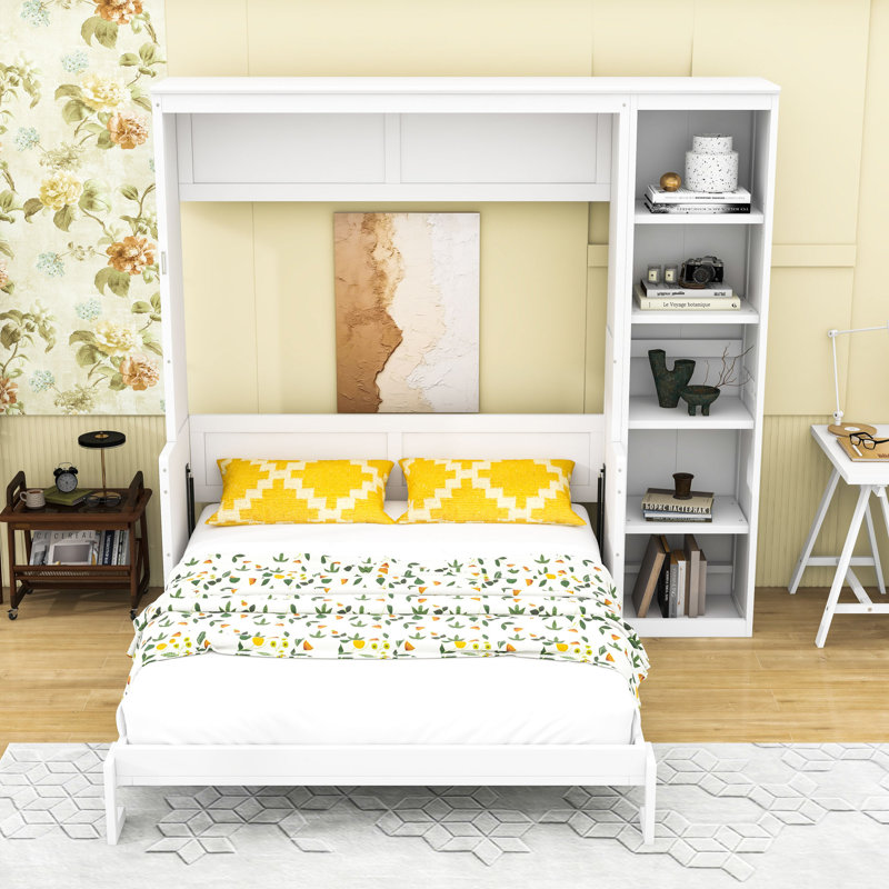 Lit escamotable avec cadre en bois Murphy, Blanc, Grand