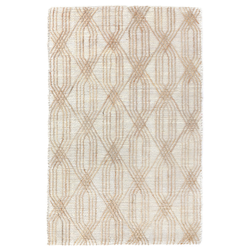 Ivory and Beige Diamond Wool Rectangular Area Rug 5' x 8'