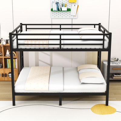 Metal Queen Over Queen Bunk Bed With Ladders And Guardrails