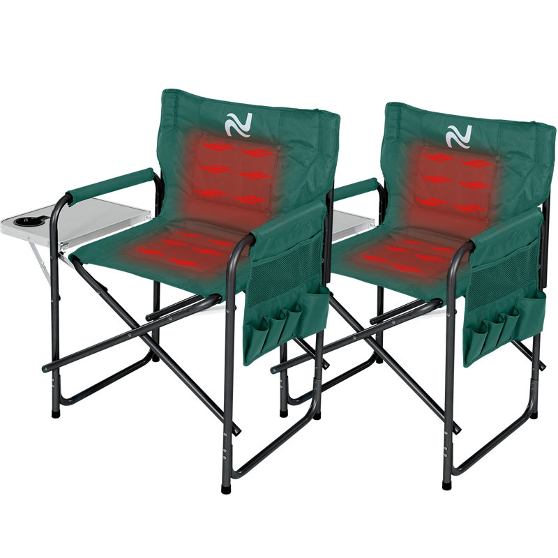 Chaise de camping chauffée surdimensionnée, chaise de réalisateur portable avec 3 niveaux de chaleur et table d'appoint, Vert