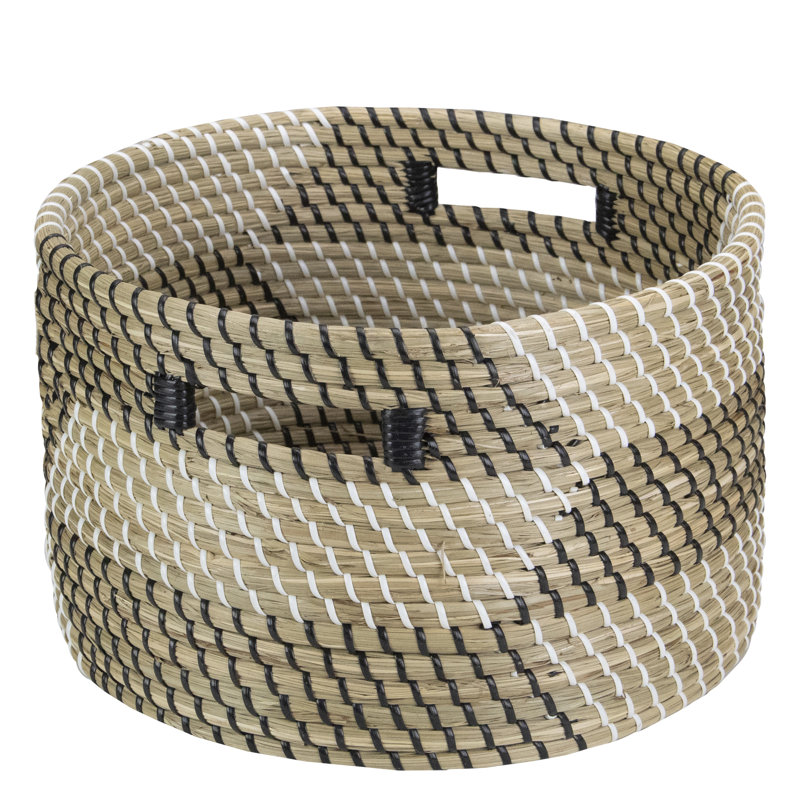 Set of 3 Beige and White Wicker Storage Baskets
