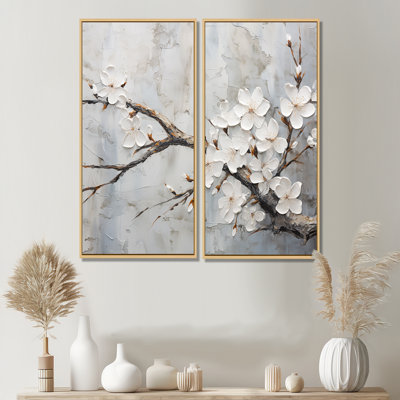 Fleur de cerisier blanc et gris minimaliste