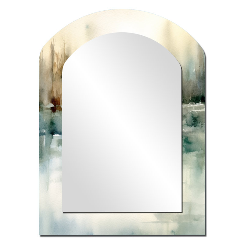 Nanteuil Ducks in Pond I - Duck Arch Mirror, White Asymmetrical Unique Wall Mirror, Printed Metal Art, 34" x 25"