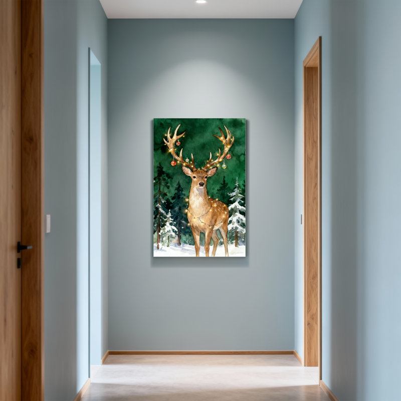 Cerf de Noël avec lumières et ornements, H 18 po x l 12 po