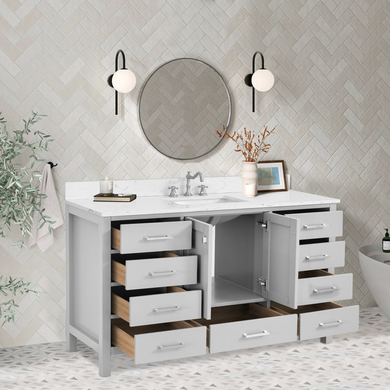 Cholena 60" Bathroom Vanity With Single Sink, Gray, Brushed Nickel