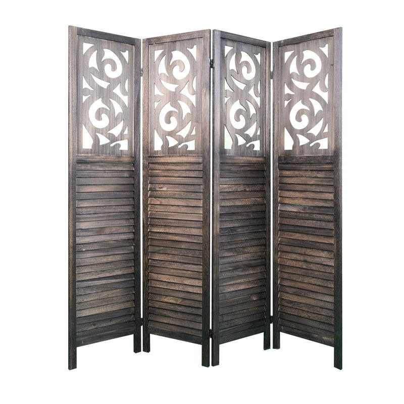 Paravent en bois 6 pi avec design, pliable, écran d'intimité, pour bureau et 4 panneaux pliables en bois de couleur brun rustique, chambre à coucher idéale, salon, nature - style simple