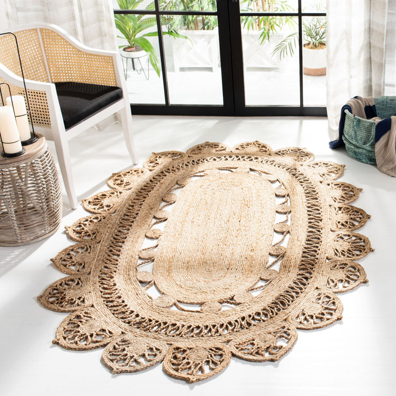 Varshini Natural Fiber Hand Woven Jute Solid Color Rug, Oval 5' x 7'