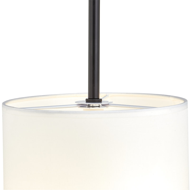 Matte Black Drum Pendant Light with White Fabric Shade