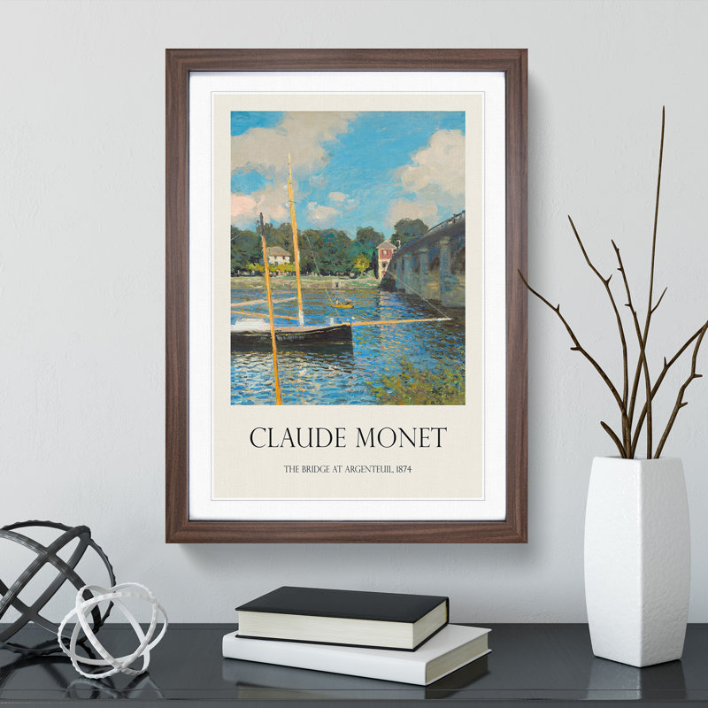 The Bridge at Argenteuil by Claude Monet - Picture Frame Painting, 48cm H x 36cm W x 2cm D, Walnut Framed