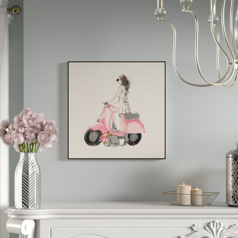 Pink Scooter II - Floater Frame Painting on Canvas, 122 cm H x 122 cm W x 3.81 cm D
