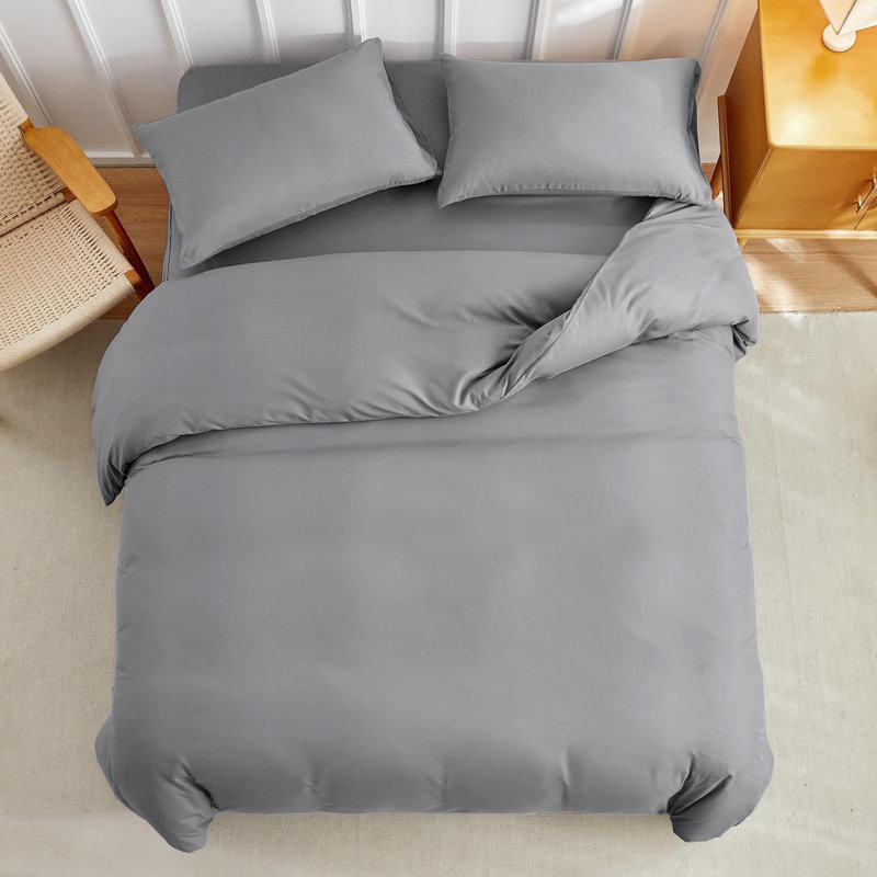 Super Soft Microfibre Reversible Plain Duvet Cover Set, Silver, Single Duvet Cover Set + 2 Pillowcases
