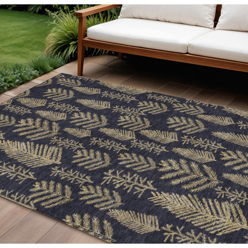 Tapis intérieur/extérieur lavable à motif d'arbres noir et doré, 3 m x 4,2 m