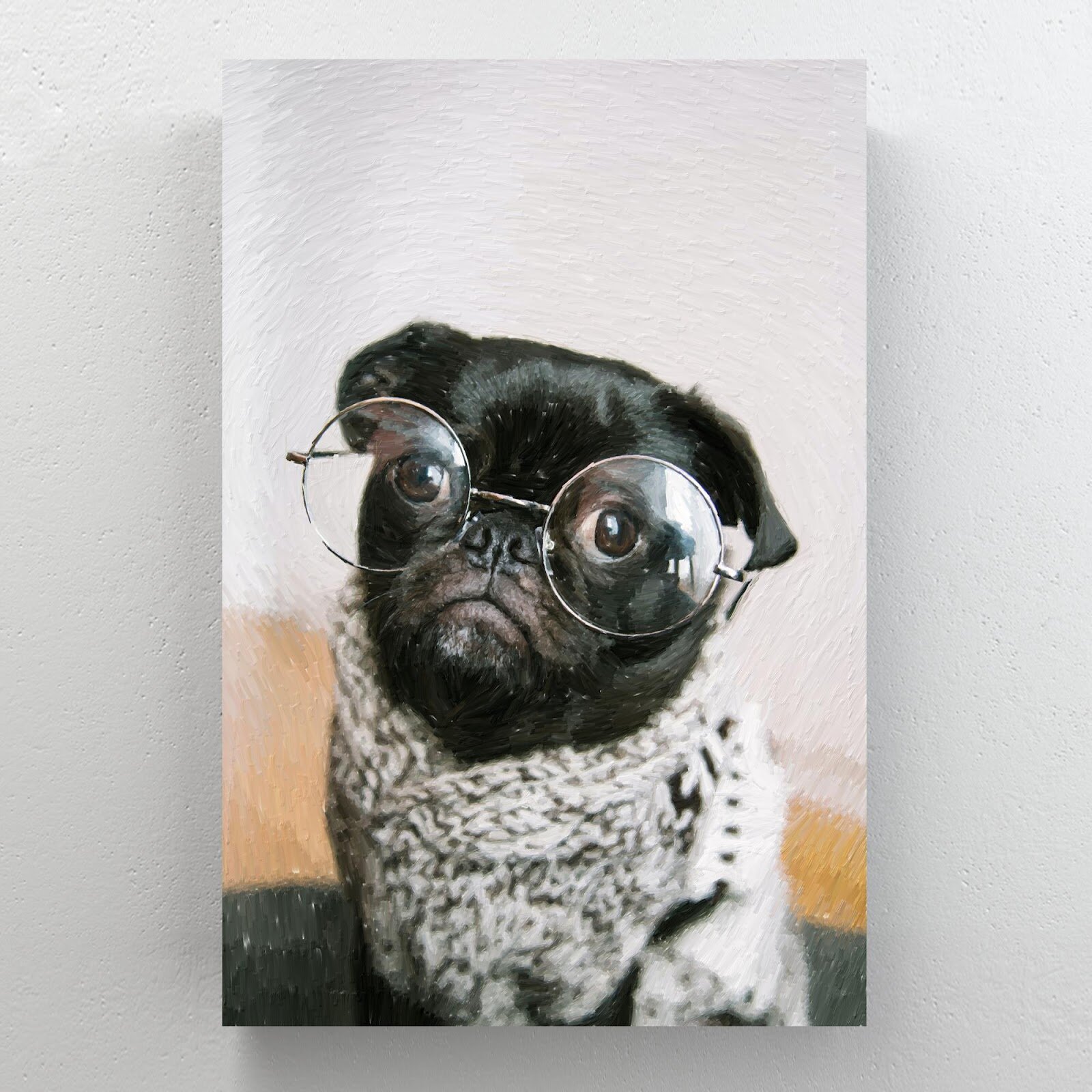 Pug in Red Glasses Wall Art, Canvas Prints, Framed Prints, Wall Peels