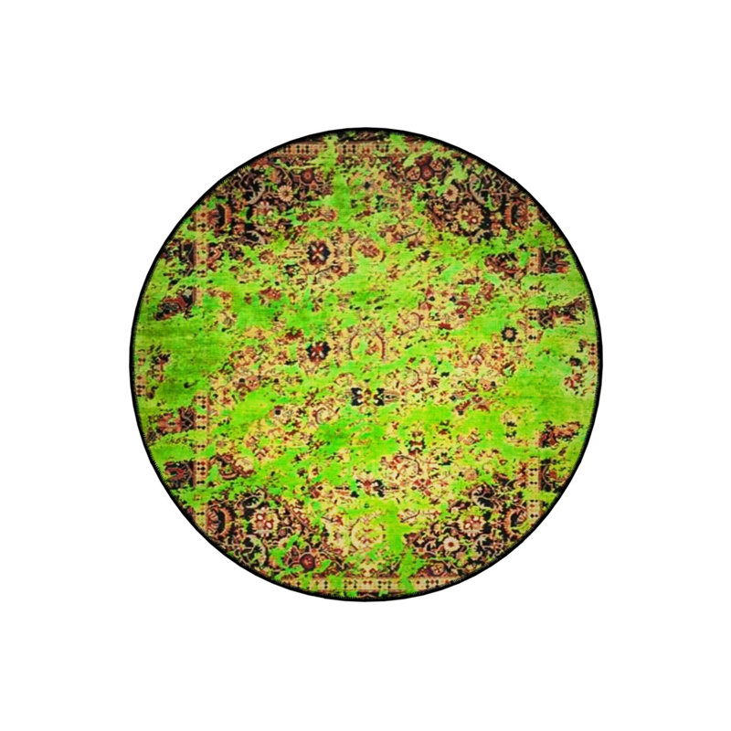 Antique Carpet With Green Line Detail On Woven Base Modern Decorative Carpet, Round 4'