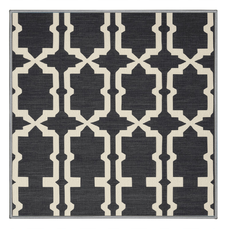 Machine Washable Trellis Gray Area Rug, Square 3'