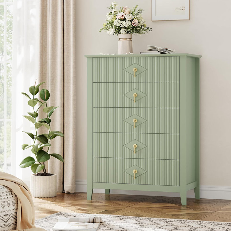 Commode cannelée à 5 tiroirs, commode moderne en bois à 5 tiroirs pour commode de chambre à coucher, armoire de rangement moderne