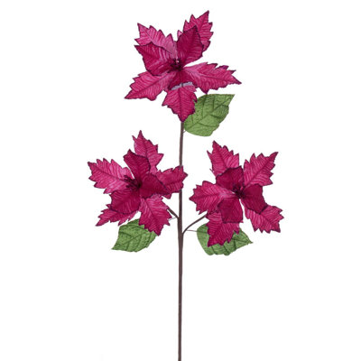 6" x 26" Baby Velvet Trio Razor Poinsettia Stem. It includes three pieces per bag.