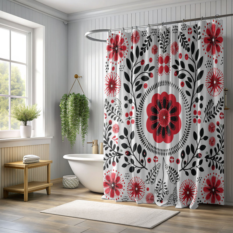Rideau de douche 1 pièce Scandinavian Blossoms, H 74 po x l 71 po