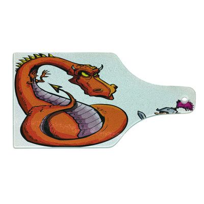 Ambesonne Dragon Tempered Glass Cutting Board Cartoon Knight Sketch Multicolor